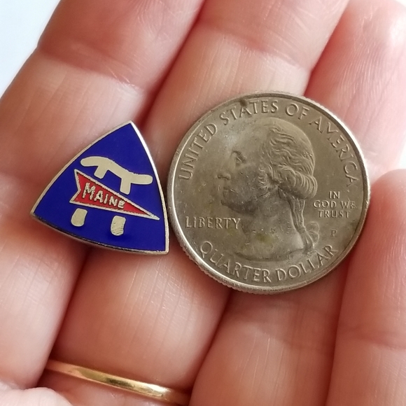 Vintage NEA Maine lapel pin red, white, and blue enamel silver tone - Picture 7 of 10